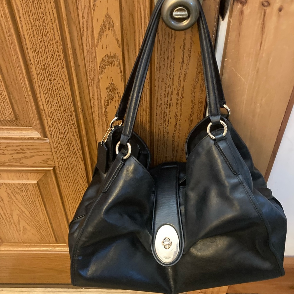 Black smooth leather hobo bag